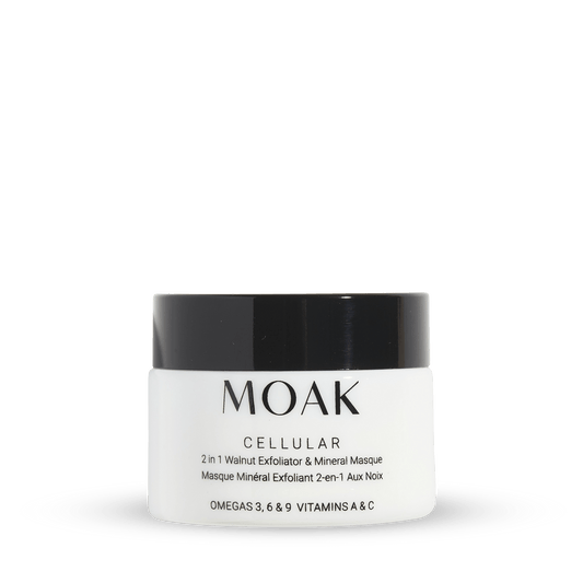 MOAK Cellular product photographed on a clean white background, highlighting its sleek packaging and potent, natural ingredients designed for skin rejuvenation and hydration